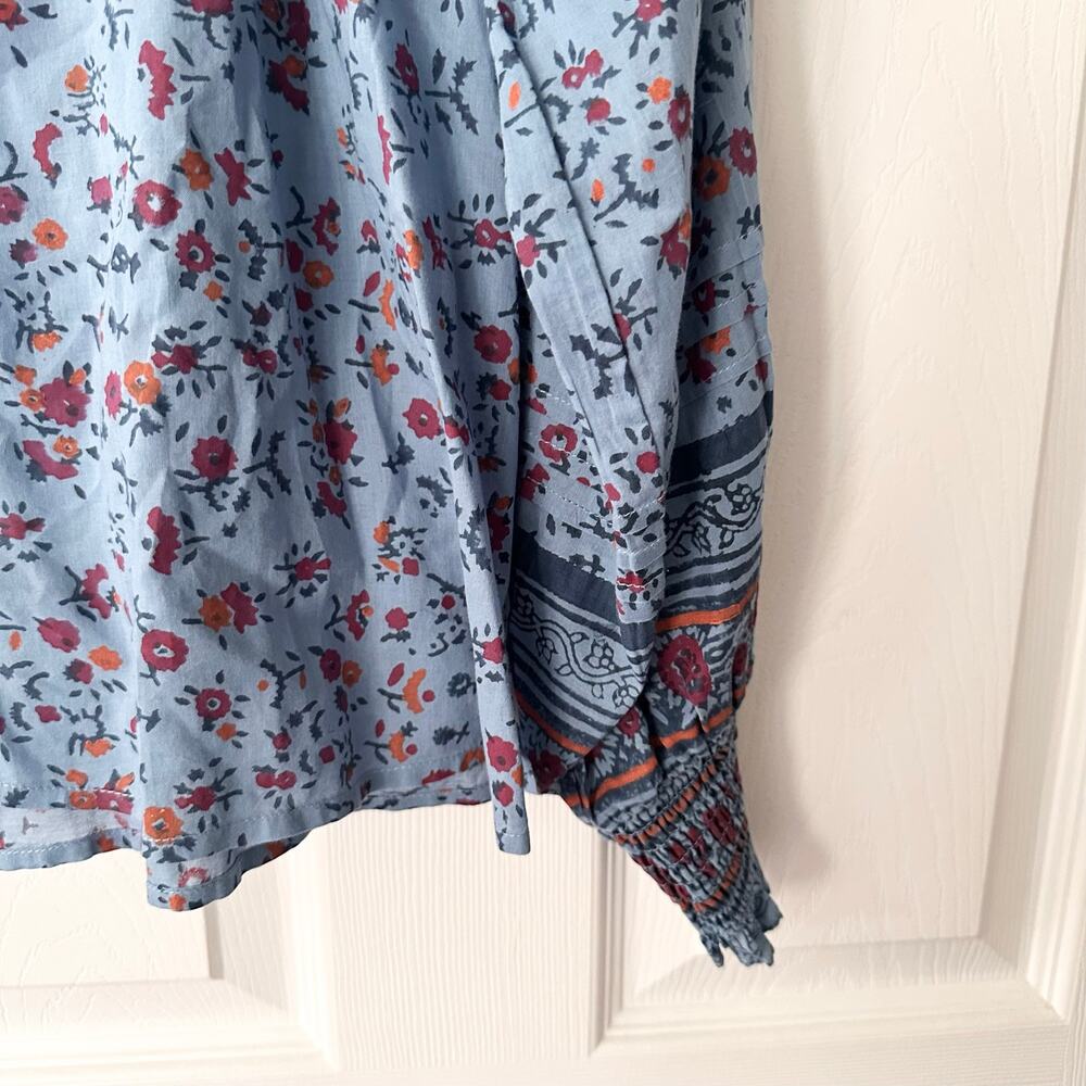 Cleobella Arianna Powder Blue Floral Print Button Front Boho Puff Blouse Medium - Picture 6 of 9